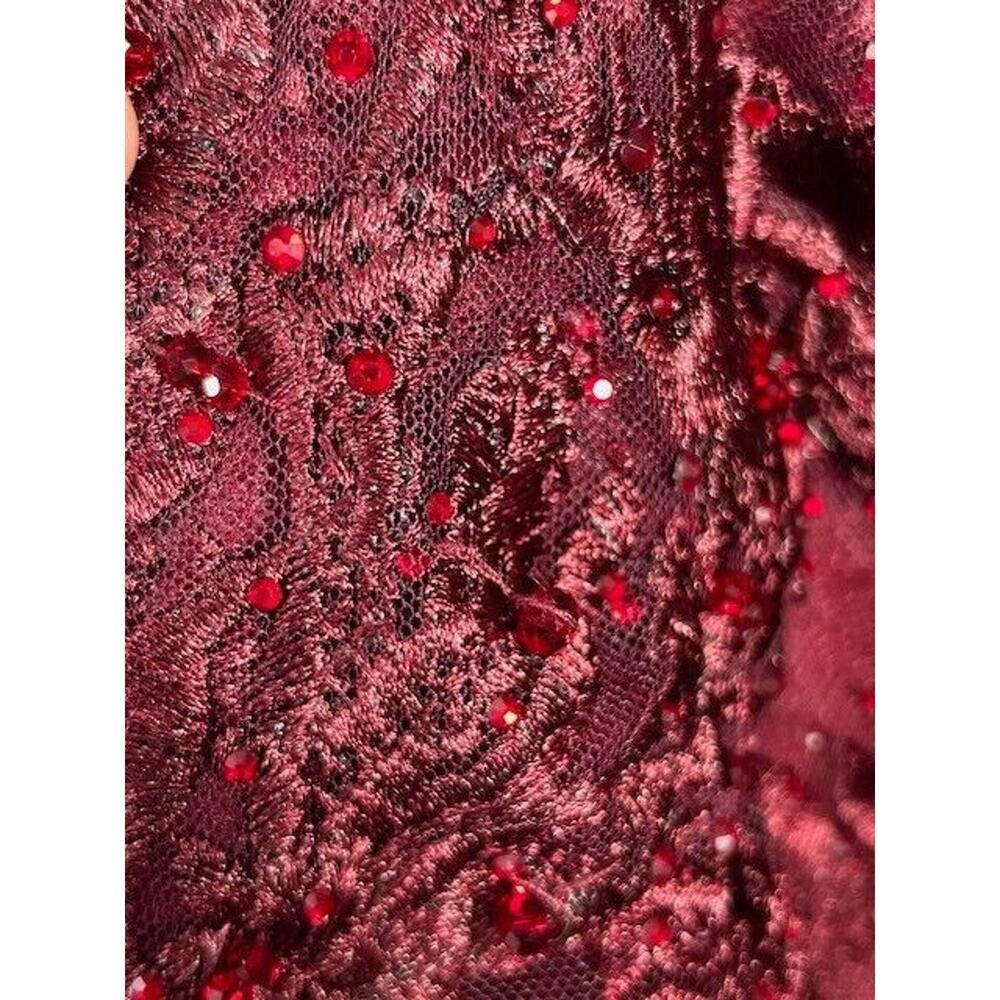 NWT Mac Duggal Embellished Illusion Gown Dress Long Sleeve Maroon Plus Size 18 - Picture 7 of 13